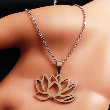 Stainless Steel Lotus Flower Pendant Necklace-Your Soul Place